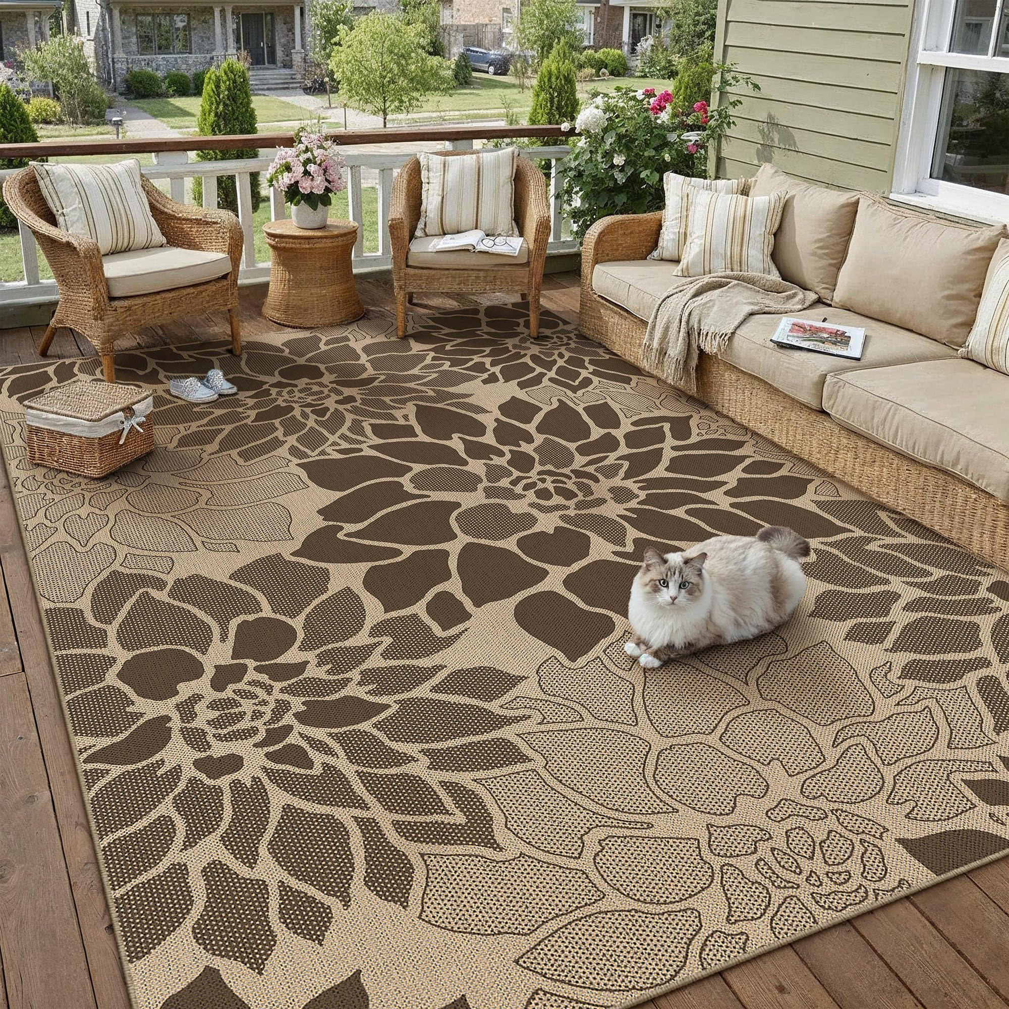 PureCozy 5x7 Brown Outdoor Rug front view