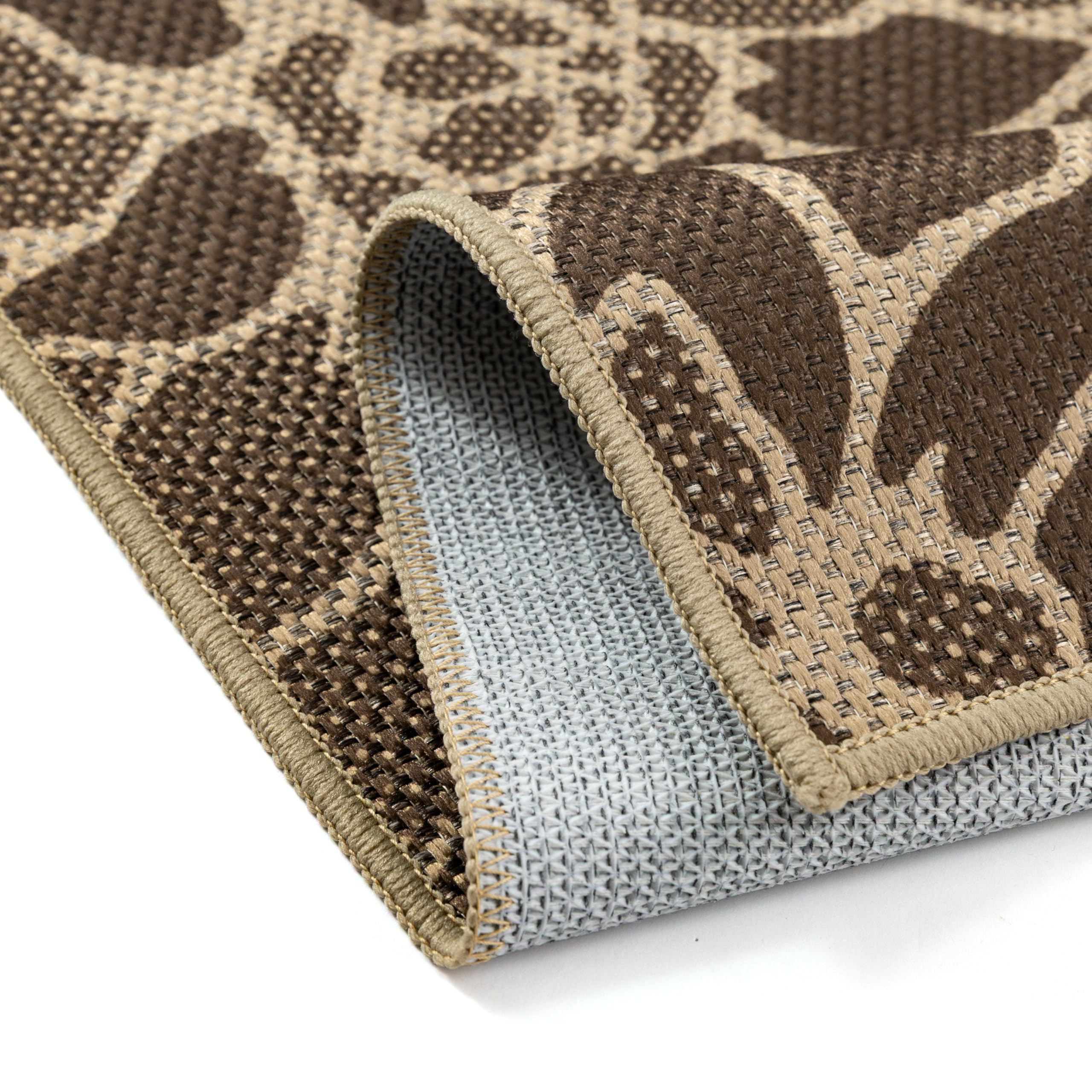 PureCozy 5x7 Brown Outdoor Rug in living room