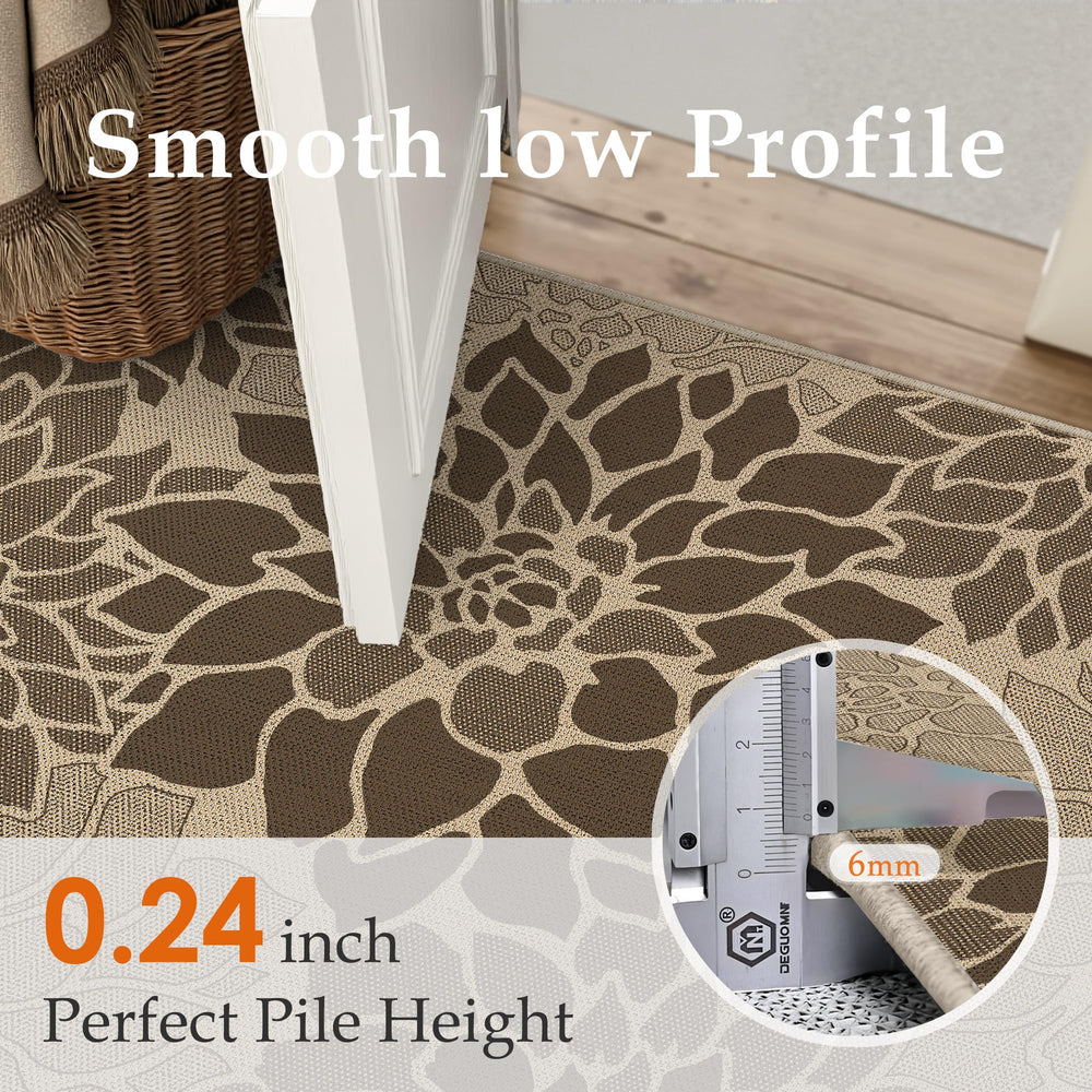PureCozy 5x7 Brown Outdoor Rug rolled for storage