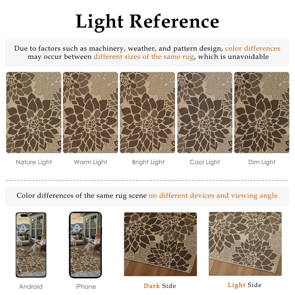 PureCozy 5x7 Brown Outdoor Rug under dining table