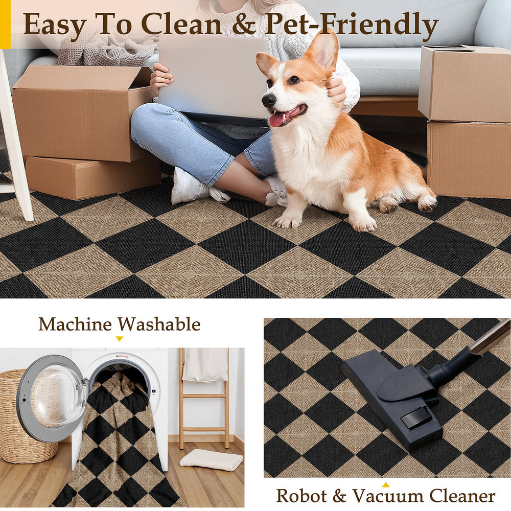 PureCozy 5x7 checkered area rug in a kitchen setting