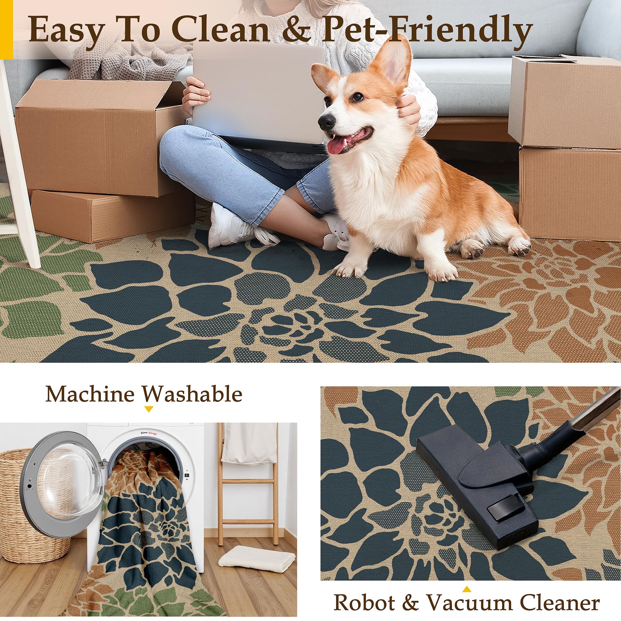 PureCozy 5x7 Outdoor Rug in a living room setting