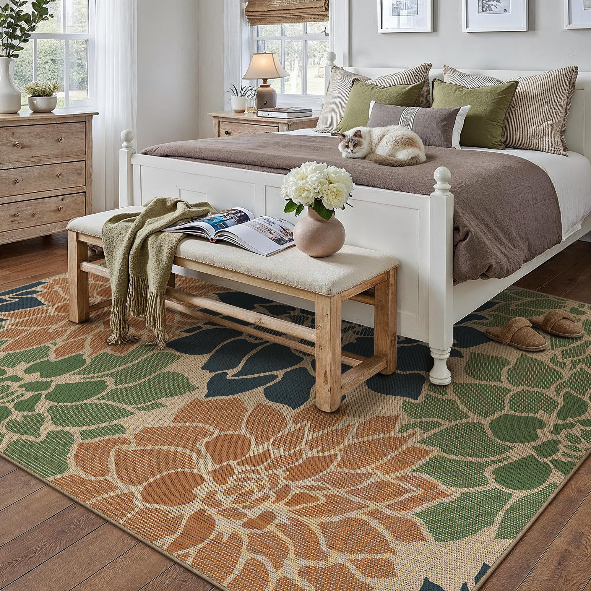 PureCozy 5x7 Outdoor Rug with a chair on top