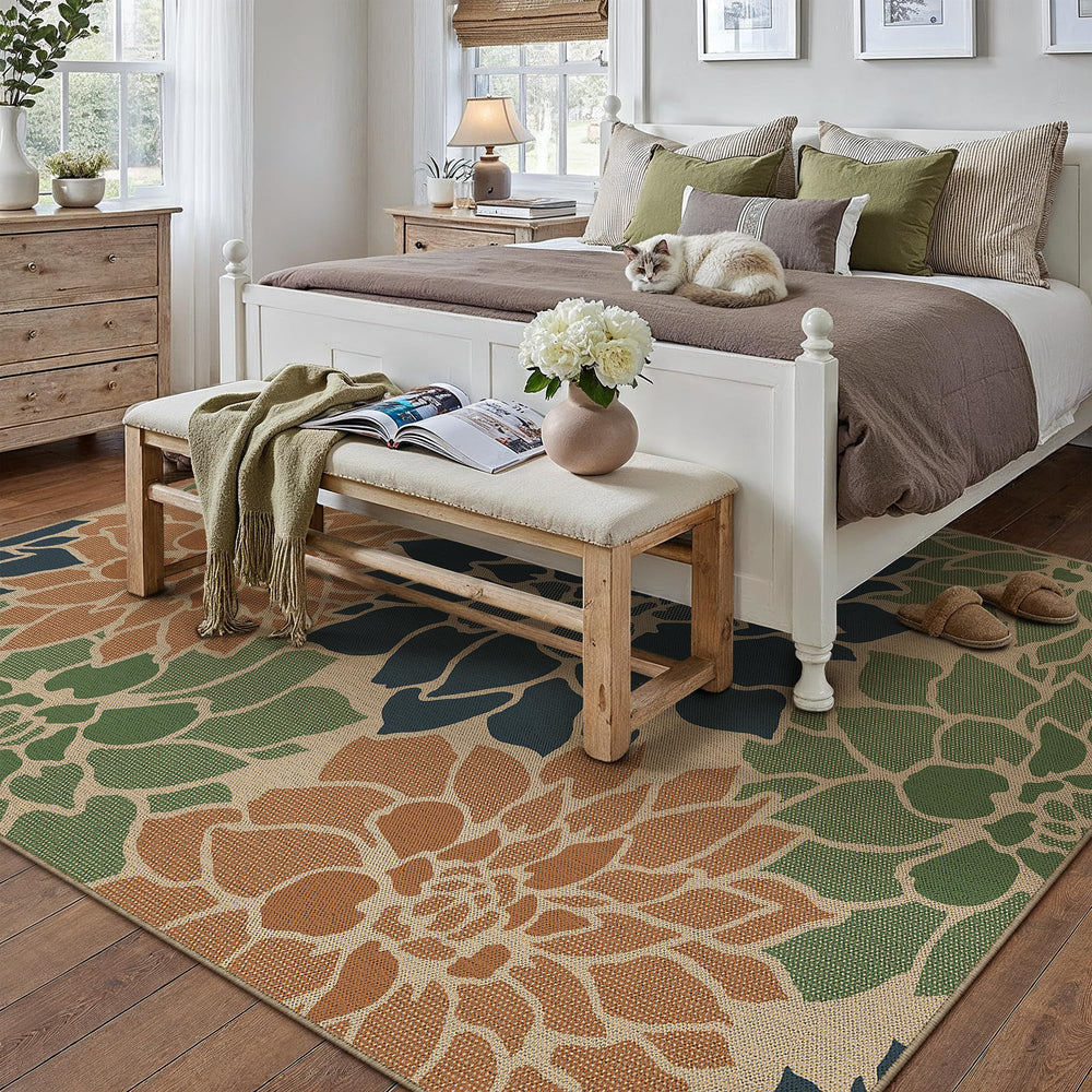 PureCozy 5x7 Outdoor Rug with a chair on top