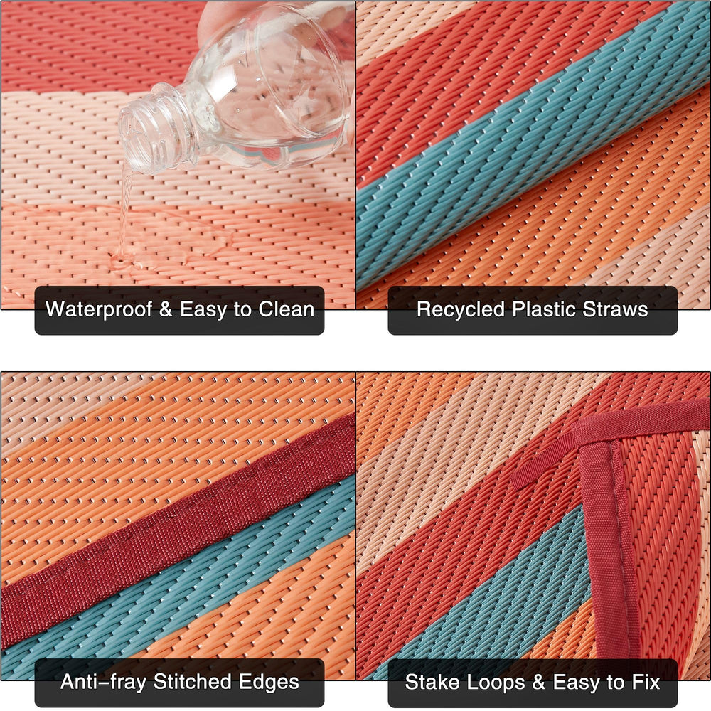 PureCozy outdoor rug in use at a beach picnic