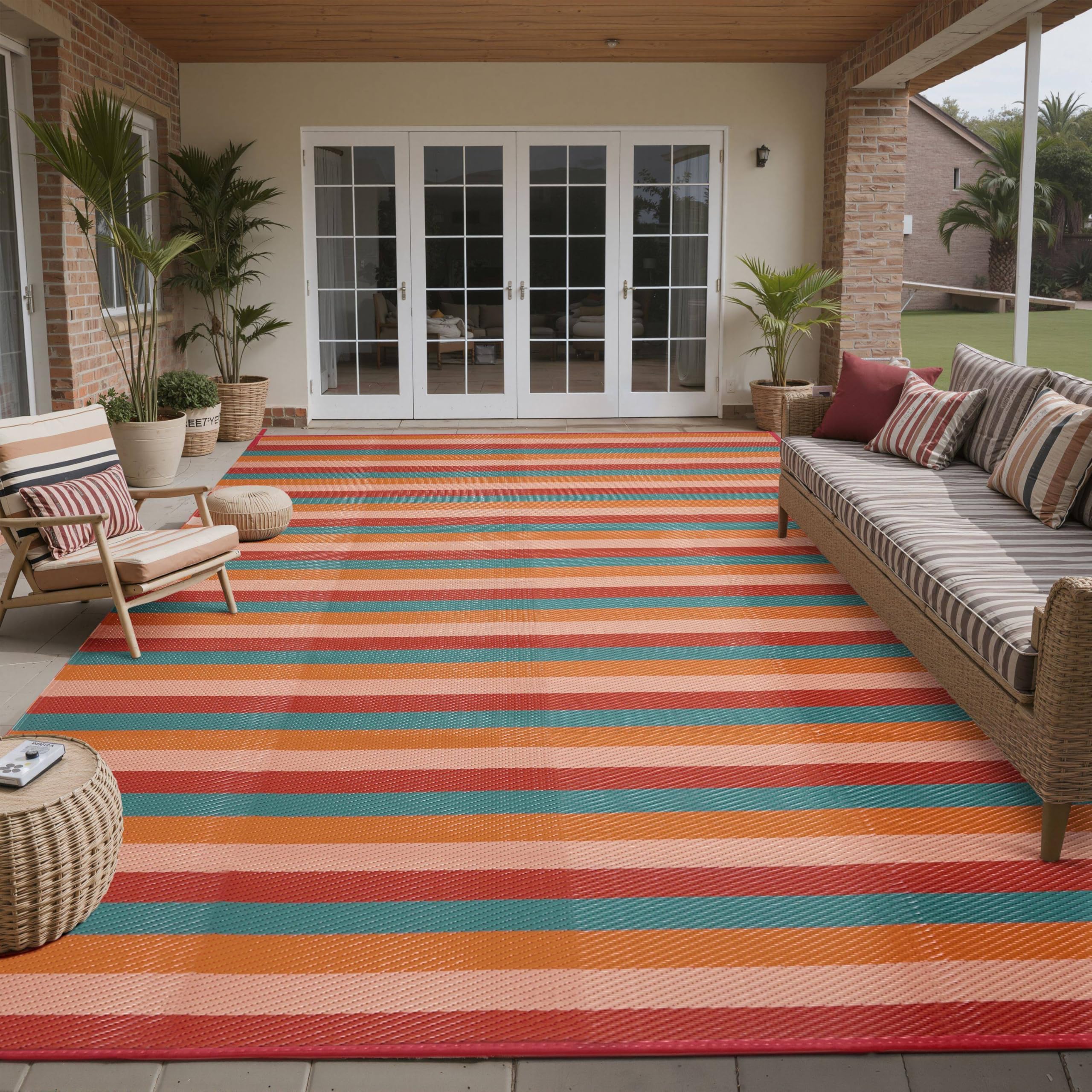 PureCozy outdoor rug rolled up for easy storage