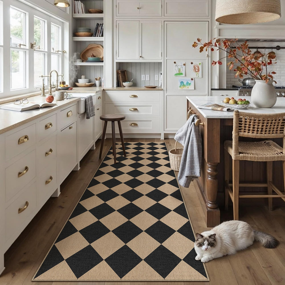 PureCozy washable runner rug in modern kitchen setting