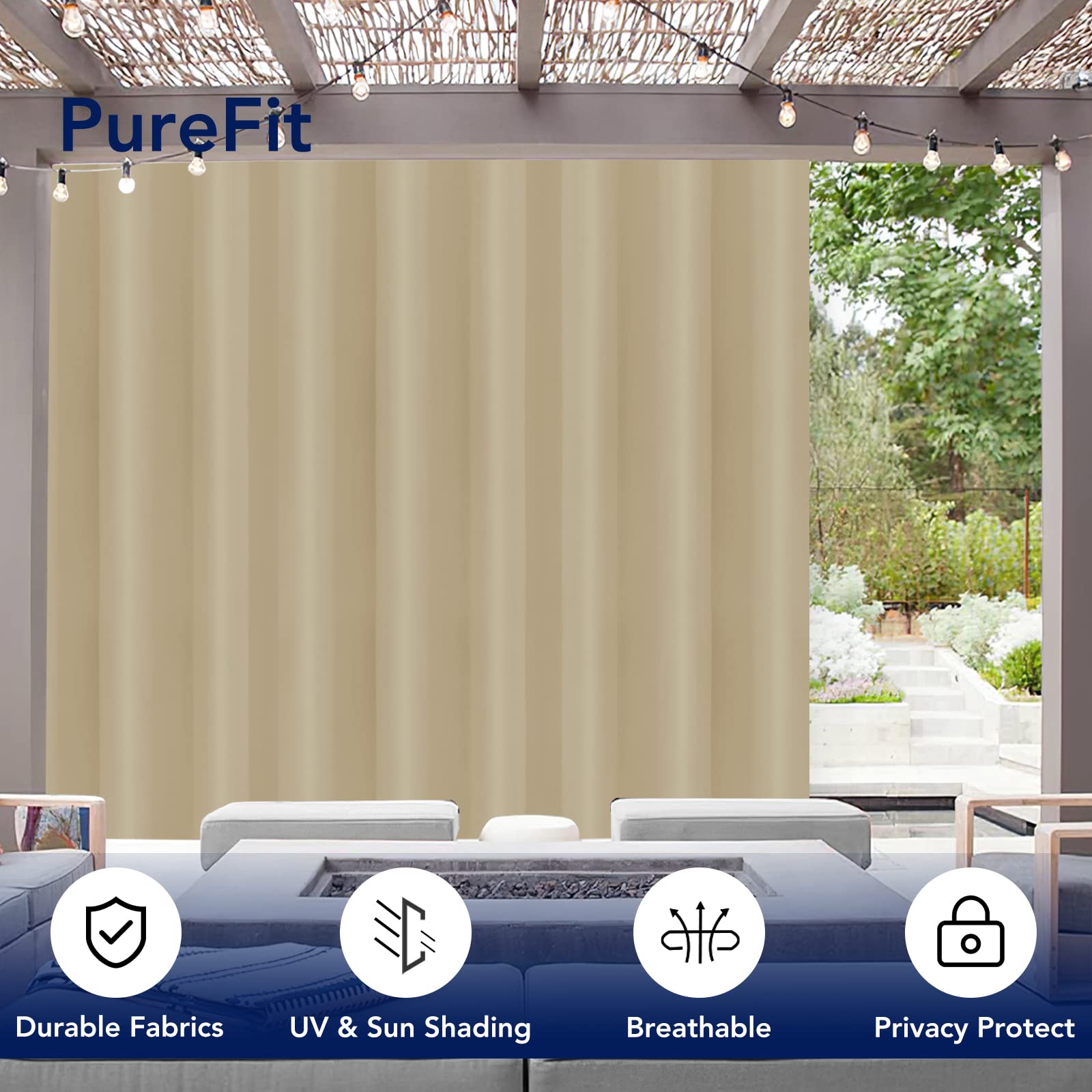 PureFit curtain hanging on patio for privacy