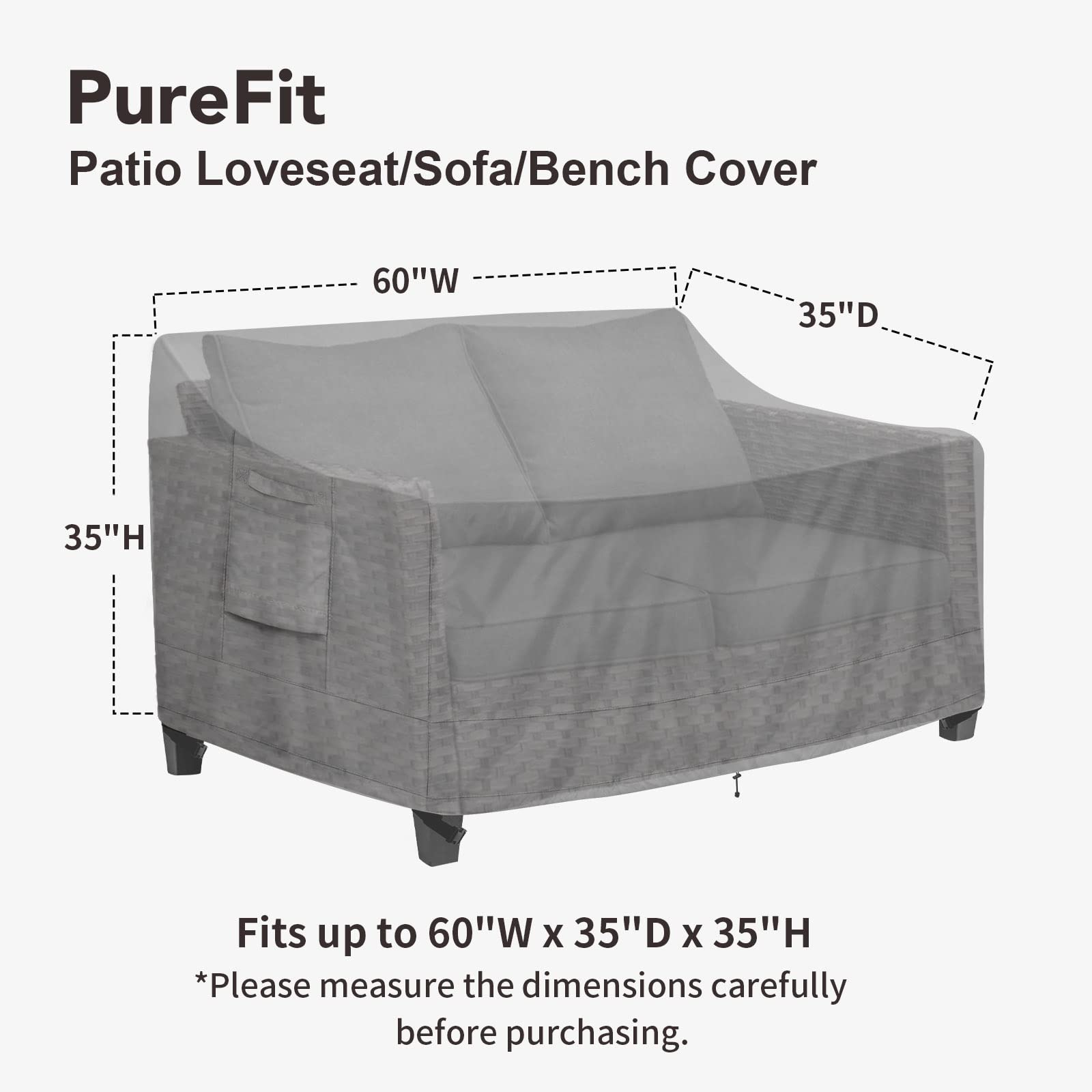 PureFit Outdoor Couch Cover 2-Seater Grey side view