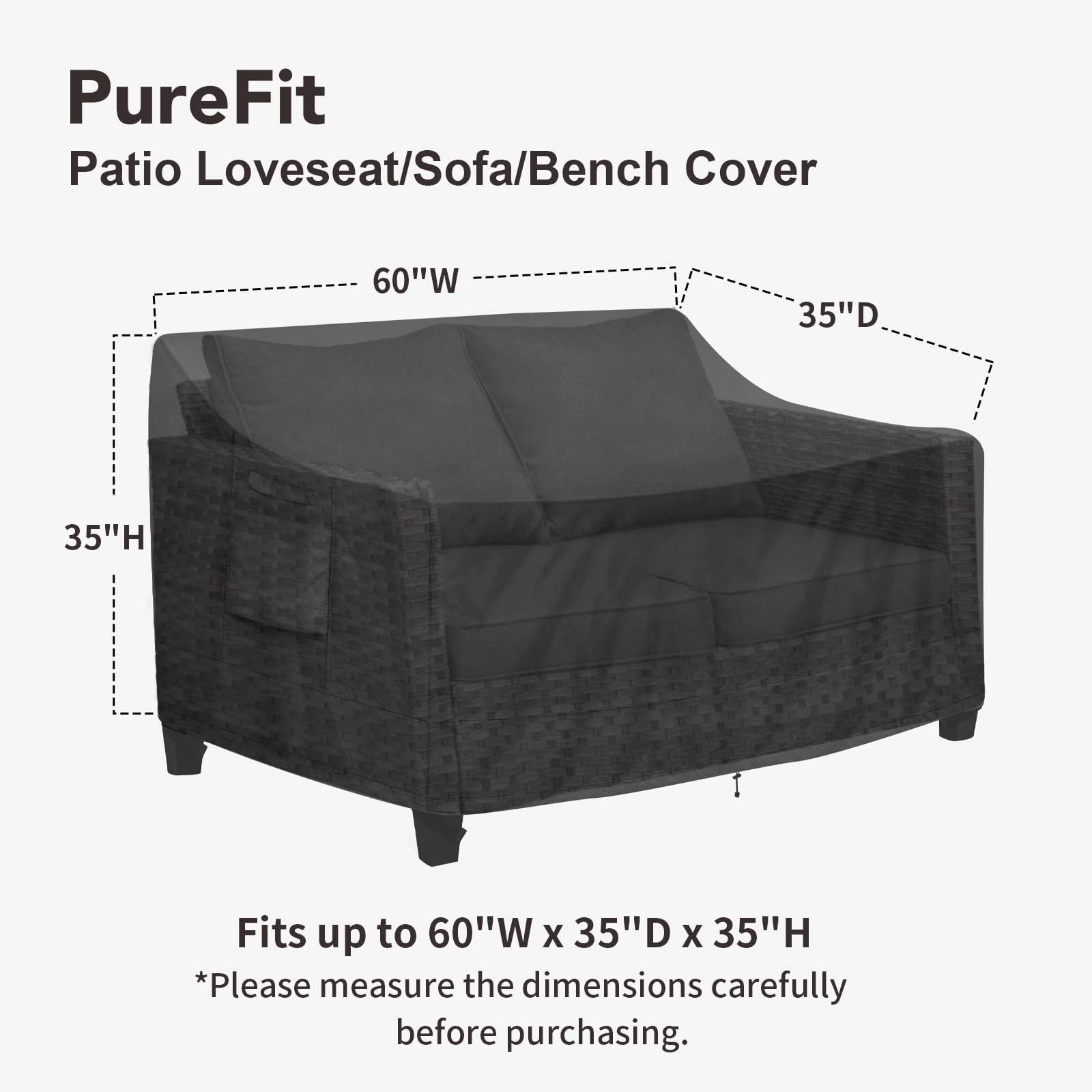 PureFit Outdoor Couch Cover showing padded handles and storage bag