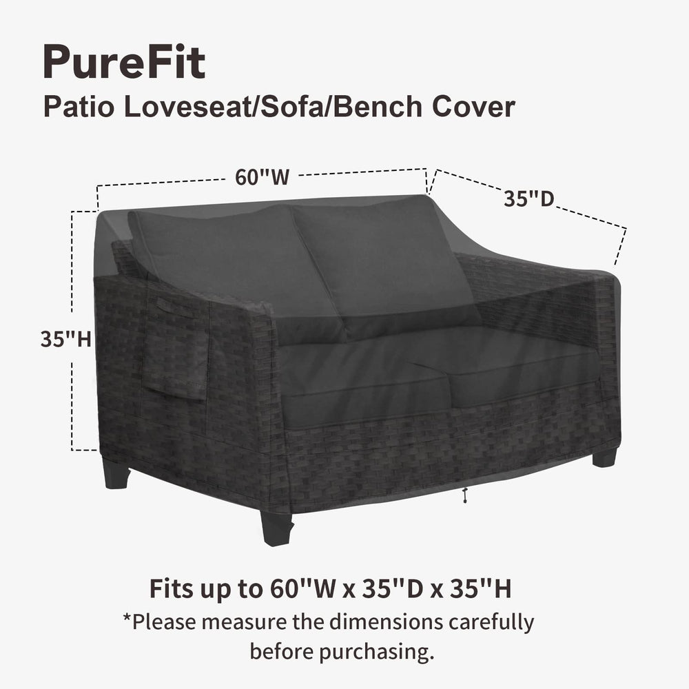 PureFit Outdoor Couch Cover showing padded handles and storage bag