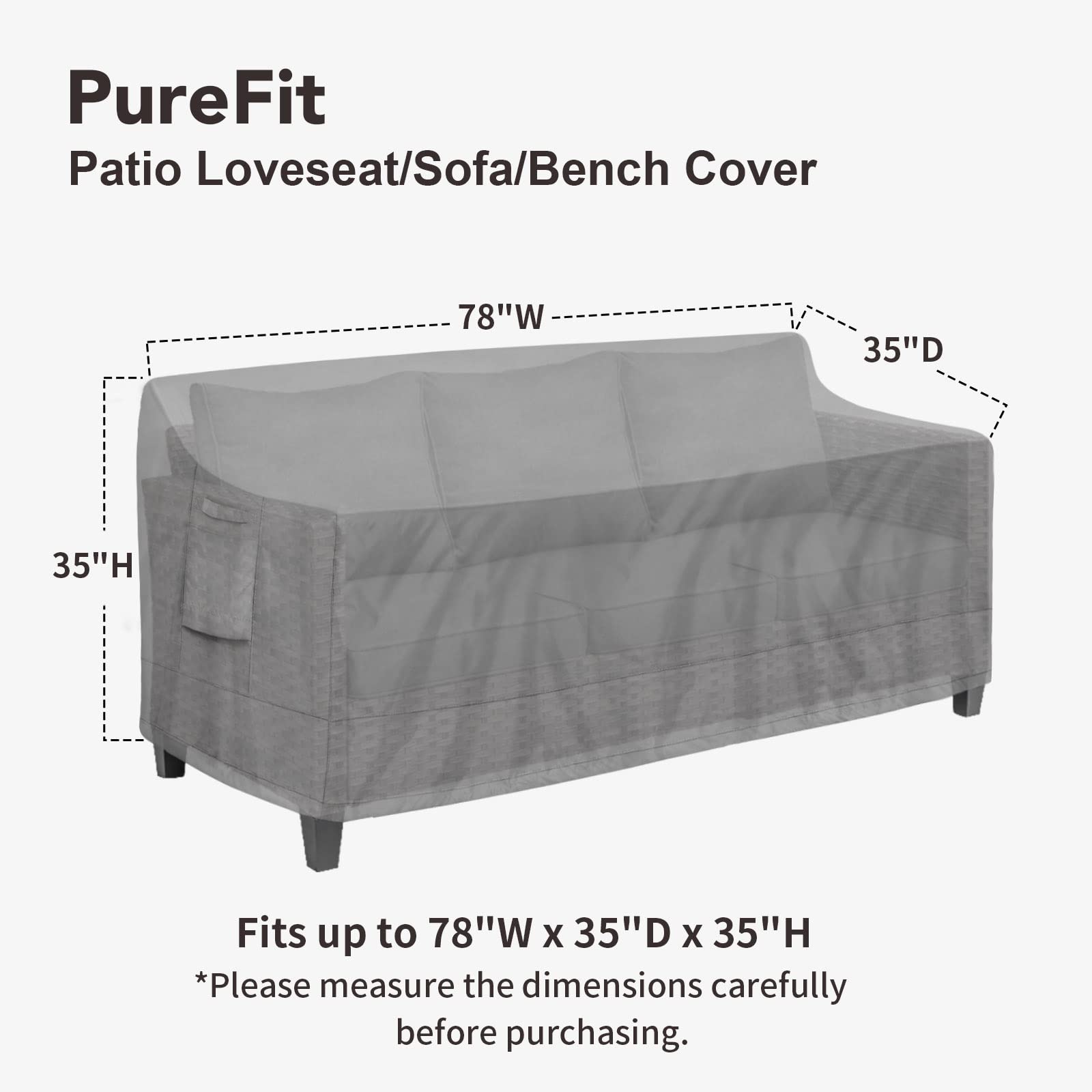 PureFit Outdoor Couch Cover side view with padded handles