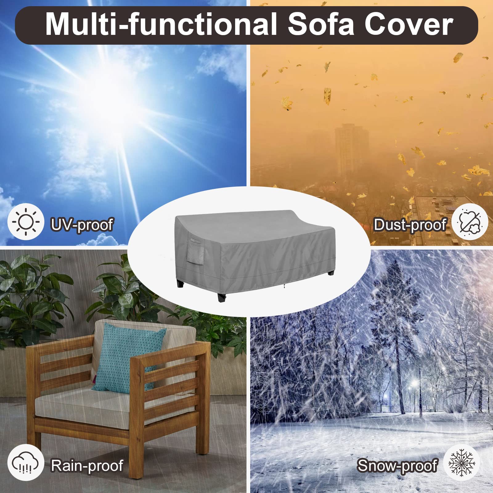PureFit Outdoor Couch Cover with elastic hem cord