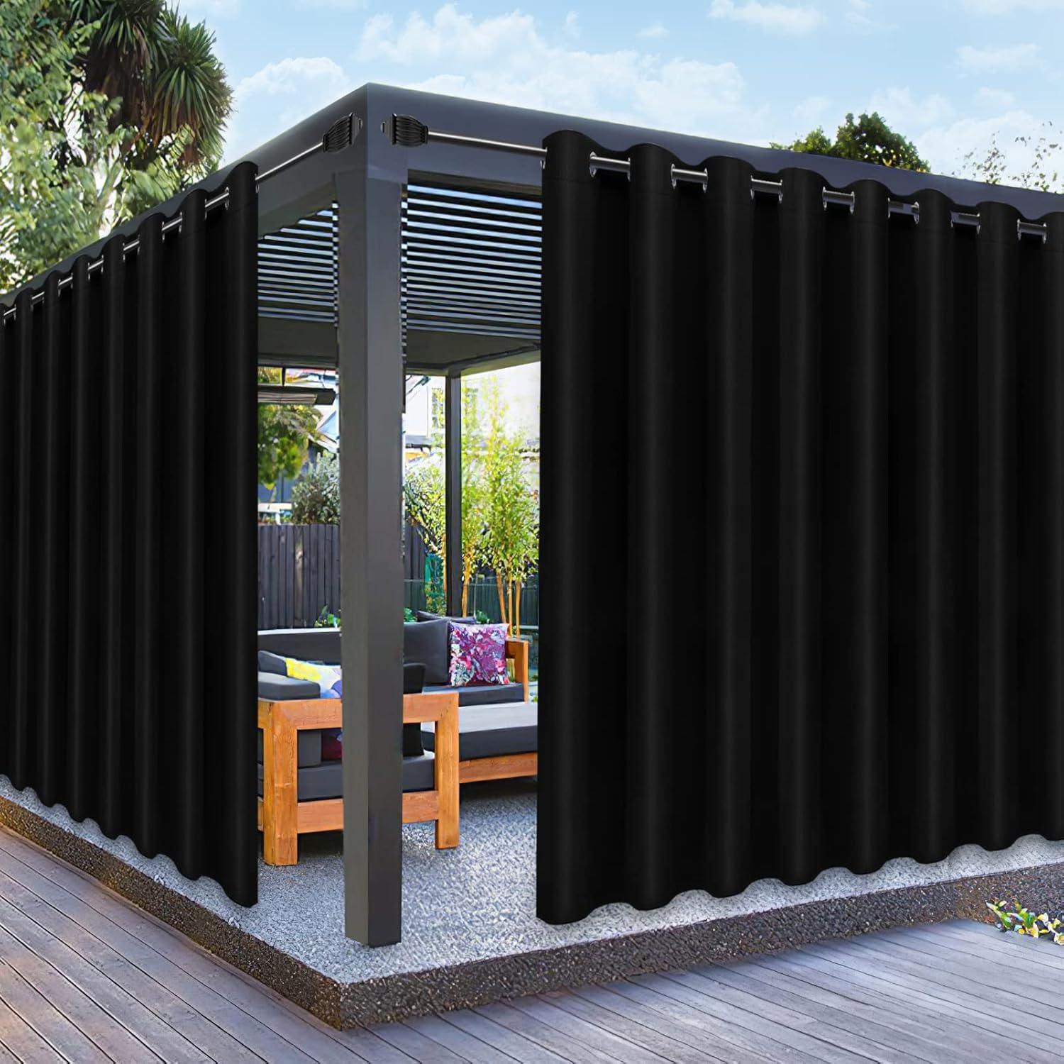PureFit Outdoor Curtain Black front view 120W x 108L