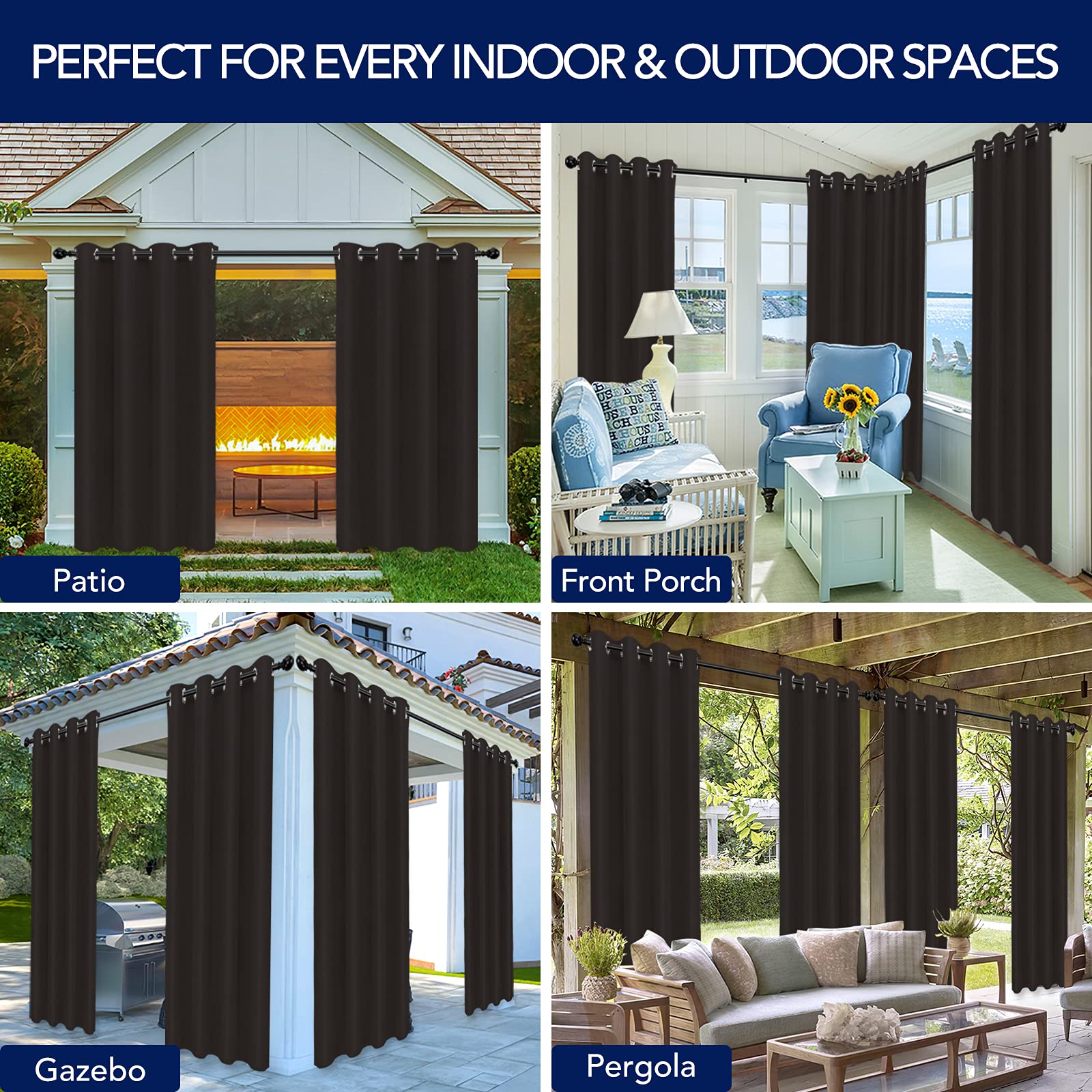 PureFit Outdoor Curtain Chocolate colour against garden