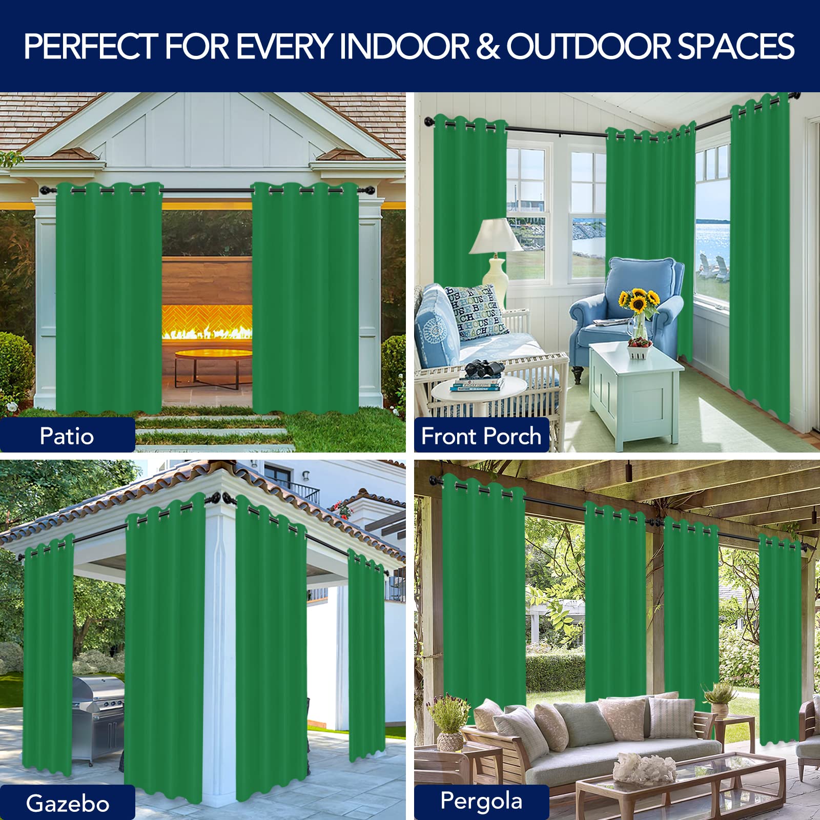 PureFit Outdoor Curtain Green with sunlight filtering through