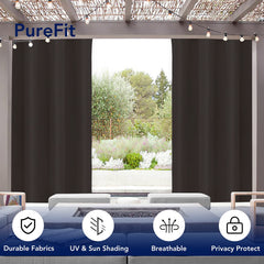 PureFit Outdoor Curtain hanging in a patio setting