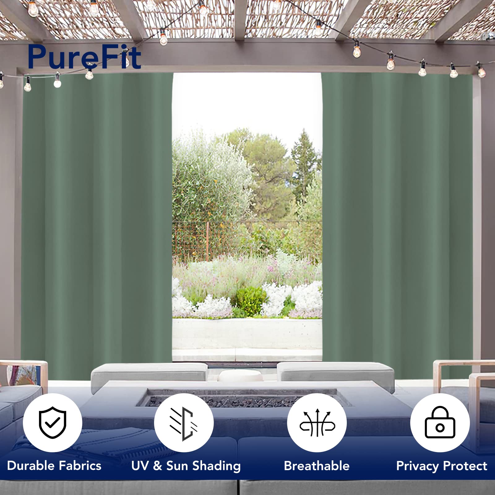 PureFit Outdoor Curtain hanging on a patio
