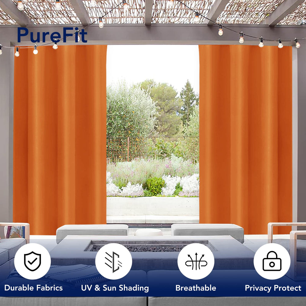 PureFit Outdoor Curtain hanging on patio