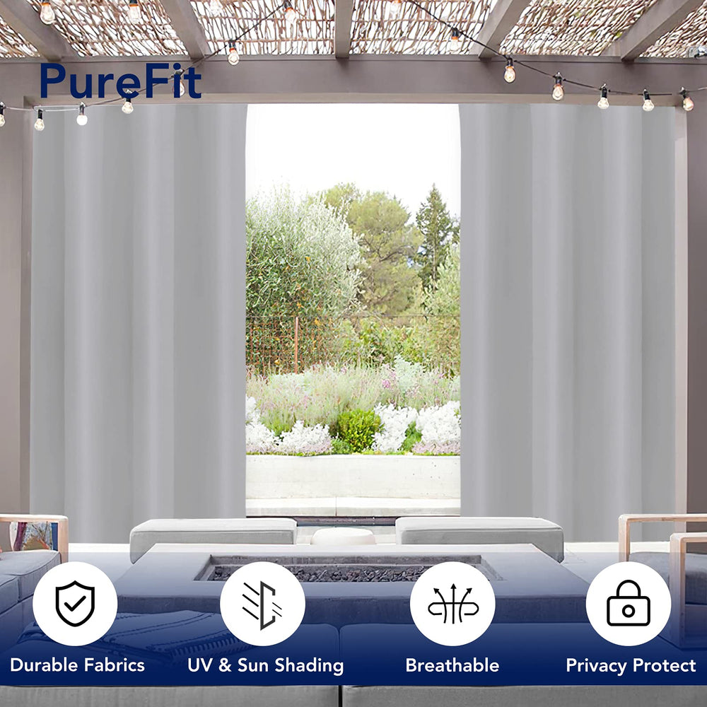 PureFit Outdoor Curtain Light Gray displayed on patio