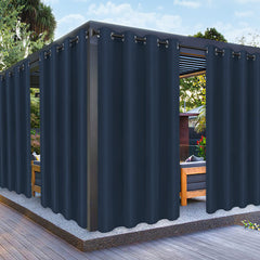 PureFit Outdoor Curtain navy blue front view with grommets