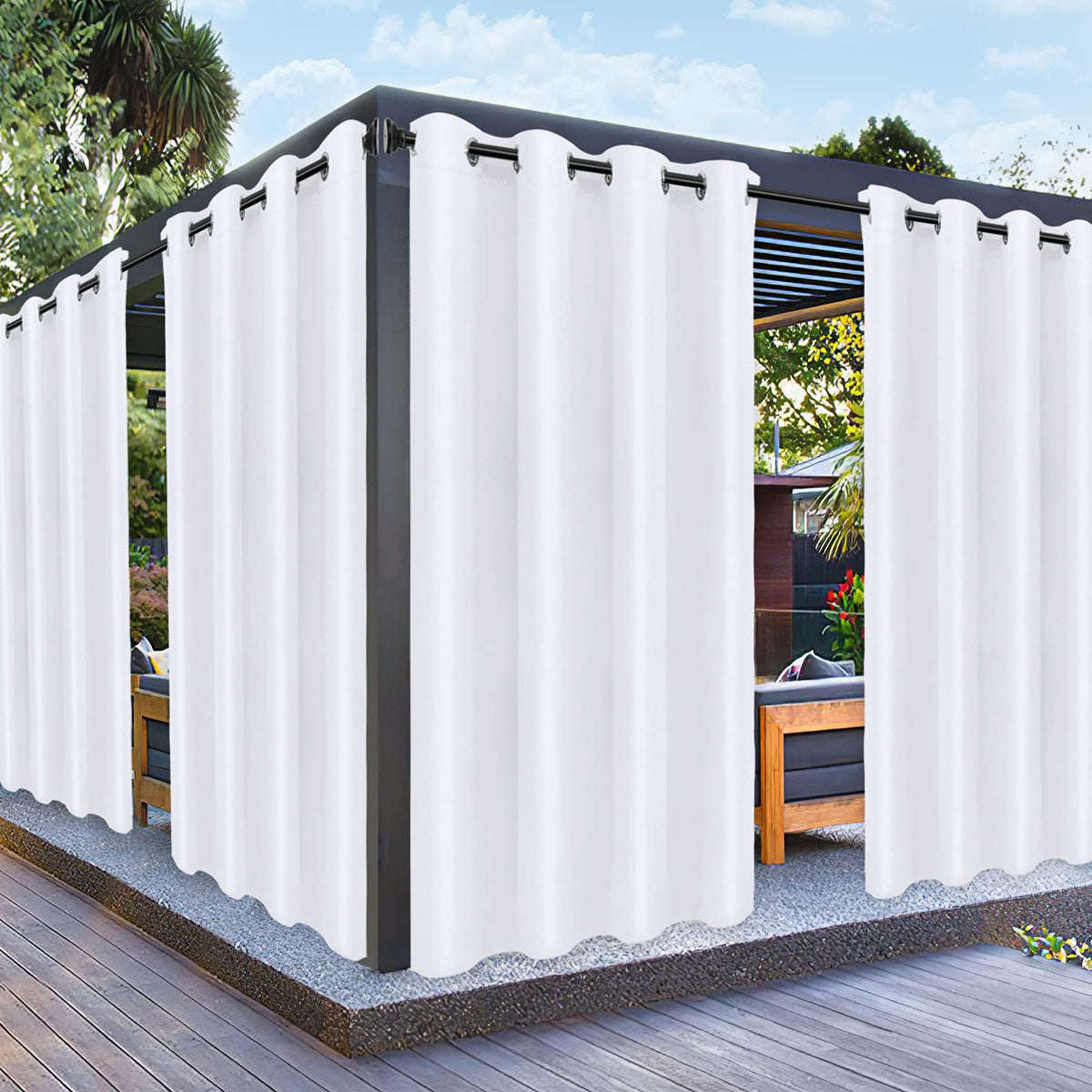 PureFit Outdoor Curtain panel front view in white