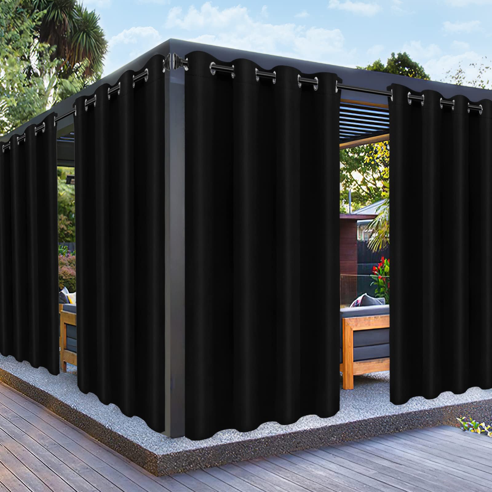 PureFit Outdoor Curtain panel in black, front view