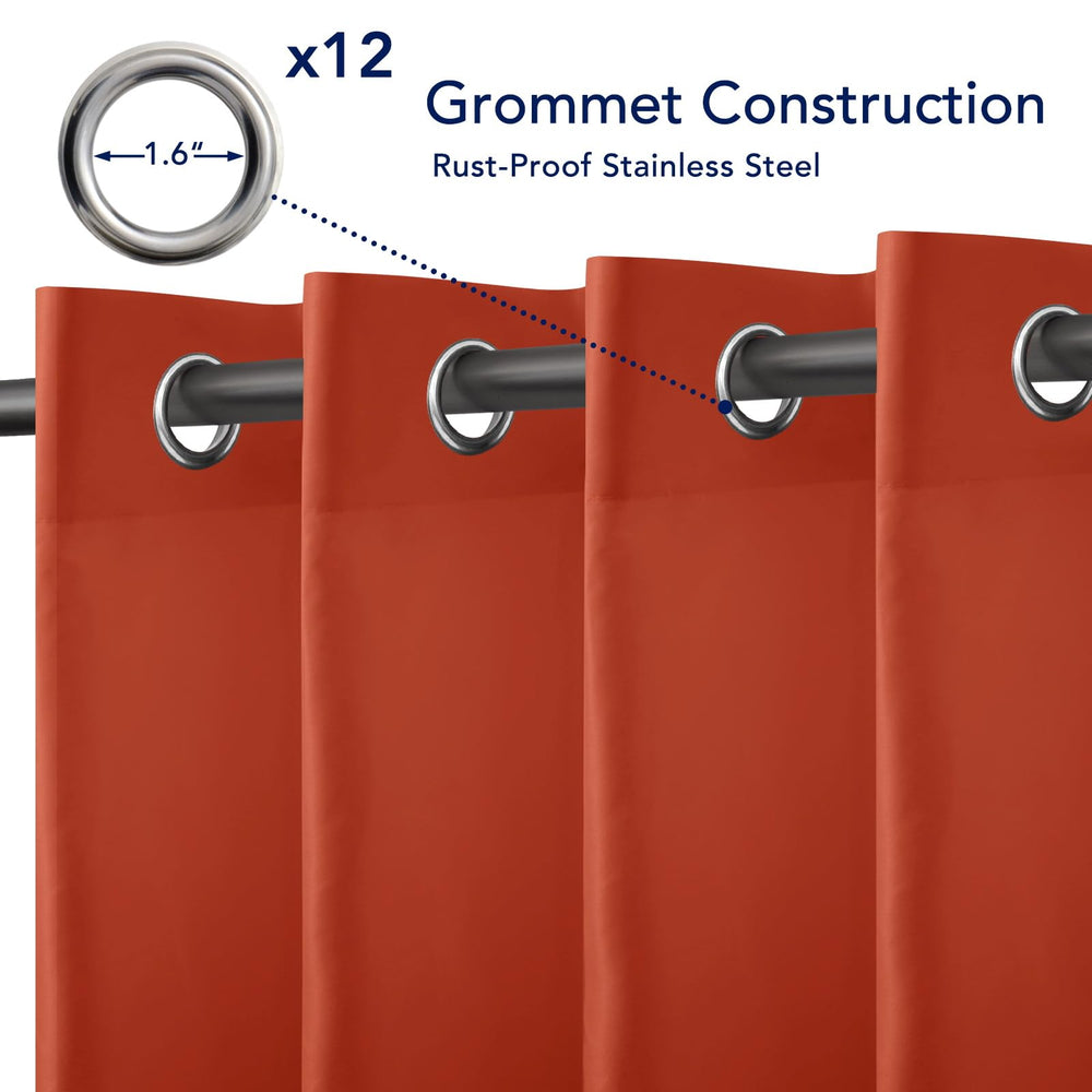 PureFit Outdoor Curtain Red Clay hanging on patio