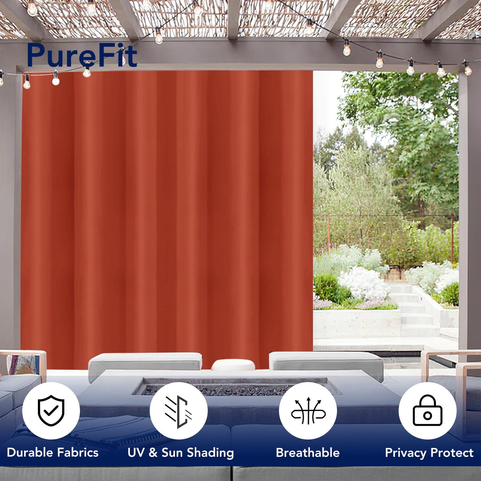 PureFit Outdoor Curtain Red Clay in outdoor setting