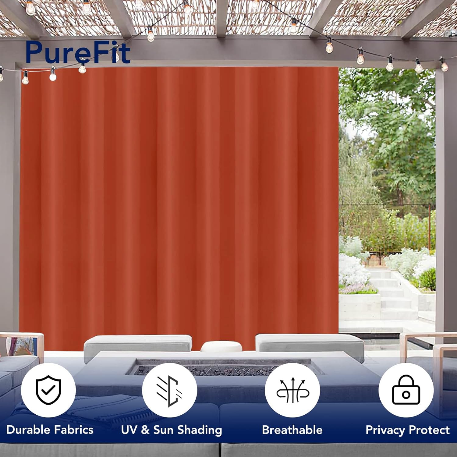 PureFit Outdoor Curtain Red Clay in outdoor setting