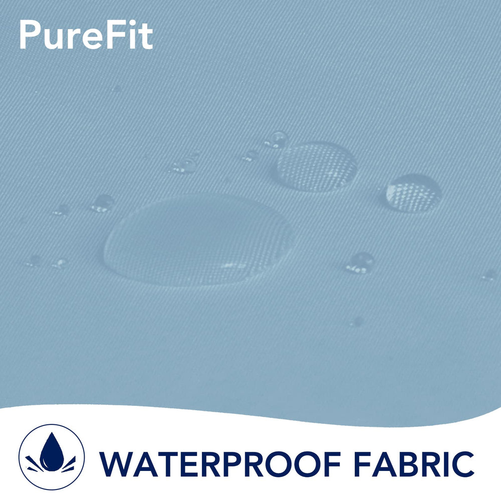 PureFit Outdoor Curtain Sky Blue hanging on patio