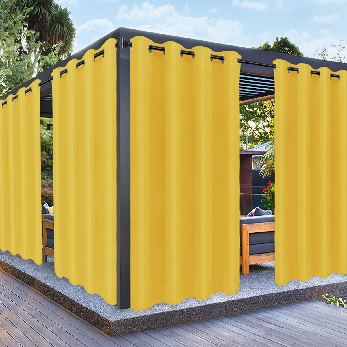 PureFit Outdoor Curtain Yellow front view 52"W x 84"L