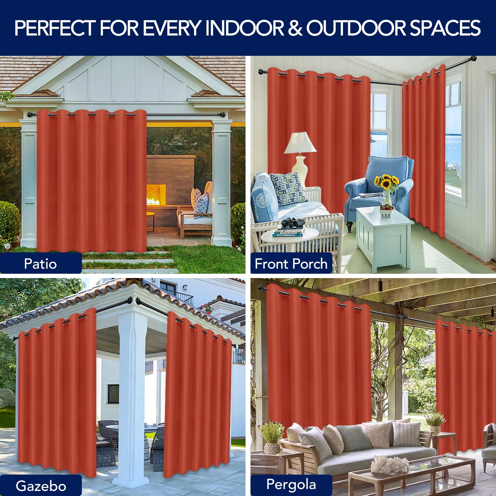 PureFit Outdoor Curtains draped over patio railing