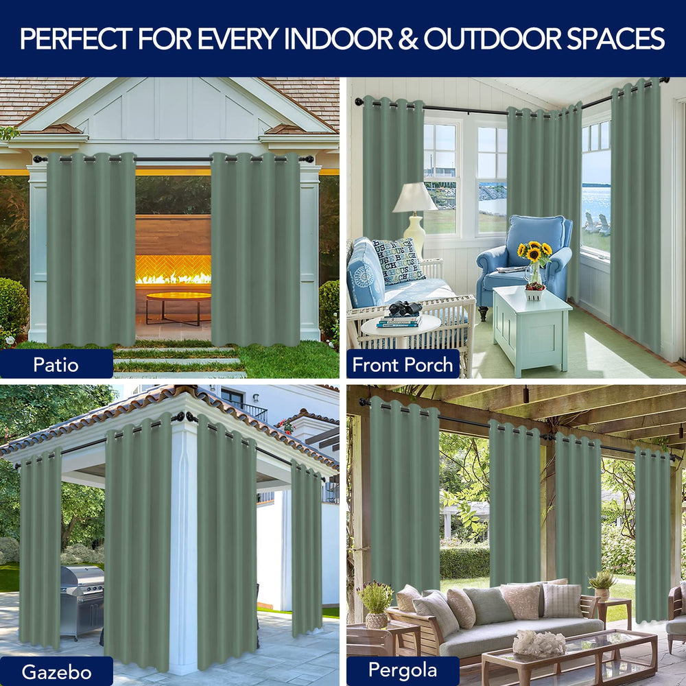 PureFit Outdoor Curtains hanging on a balcony