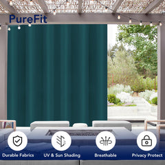 PureFit outdoor curtains hanging on a patio