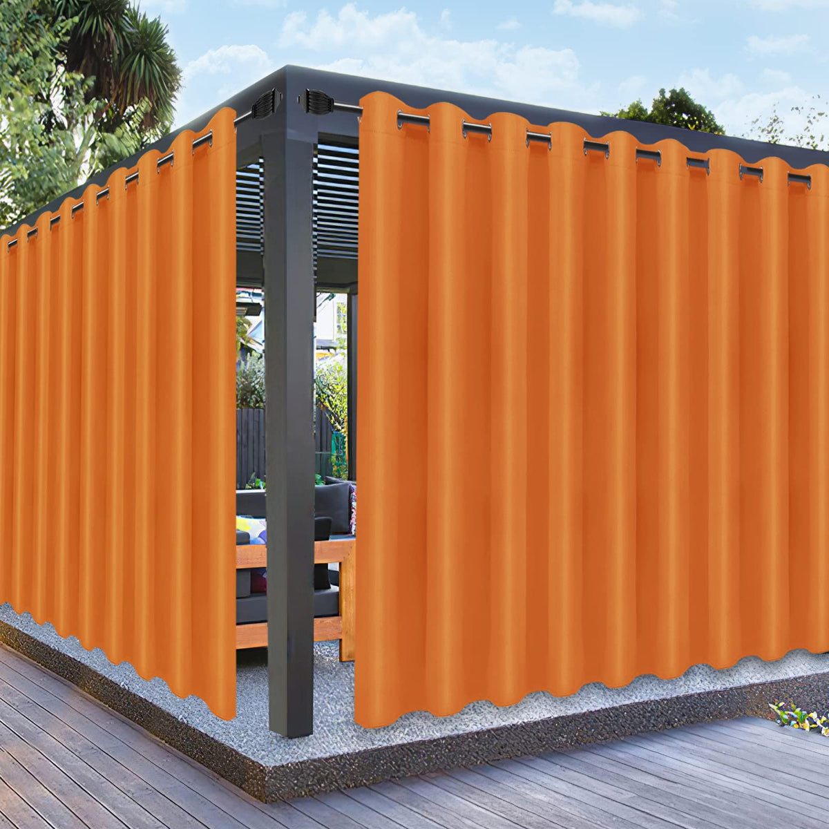 PureFit waterproof outdoor curtain orange front view