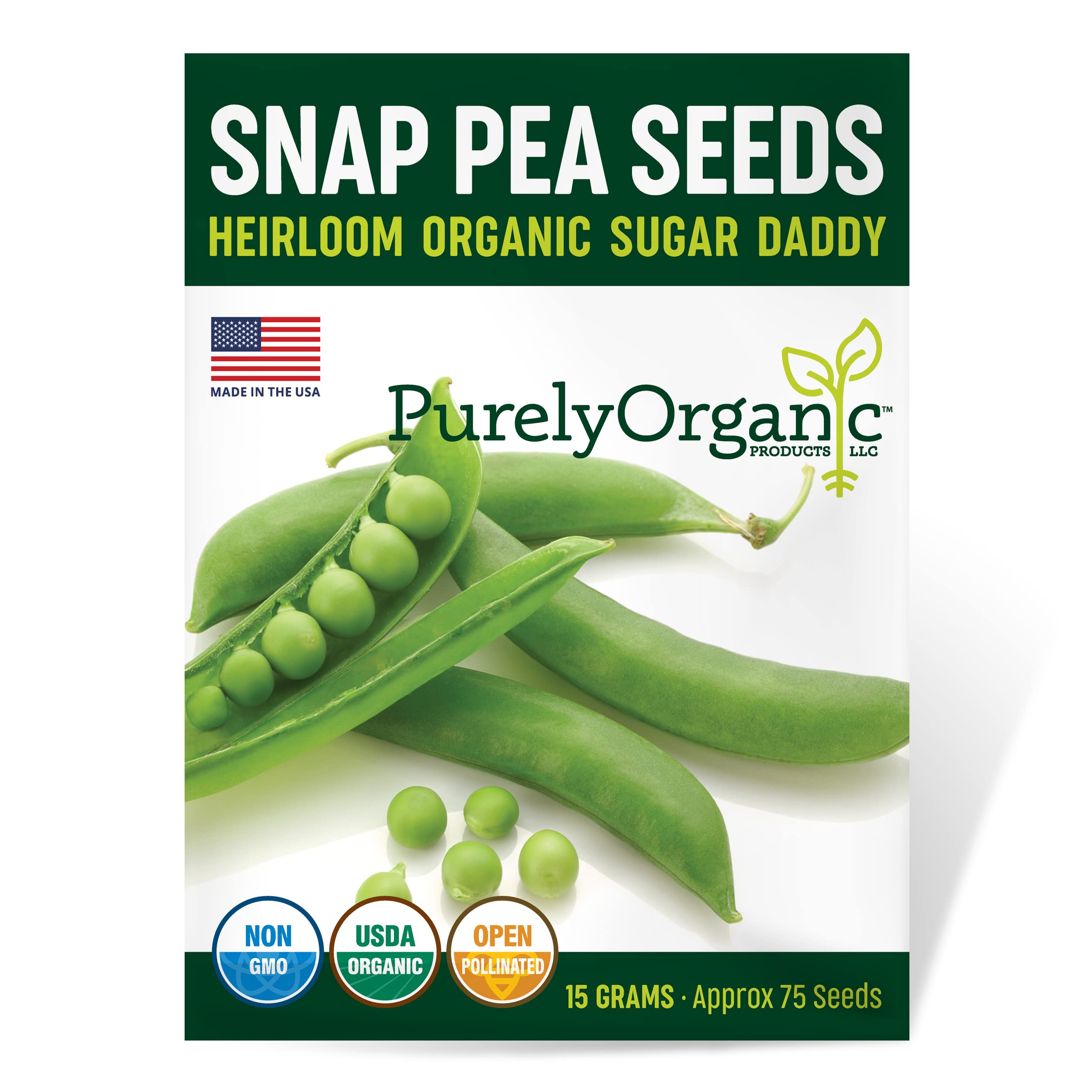 Purely Organic Sugar Daddy Snap Pea Seeds packet front view