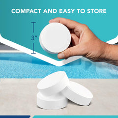 Puri Tech Chlorine Tablets showing size and weight