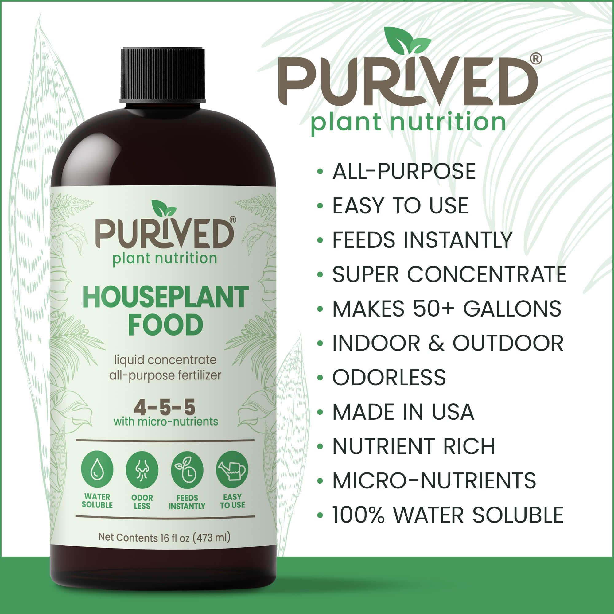 Purived 16oz All-Purpose Liquid Plant Fertilizer bottle side view