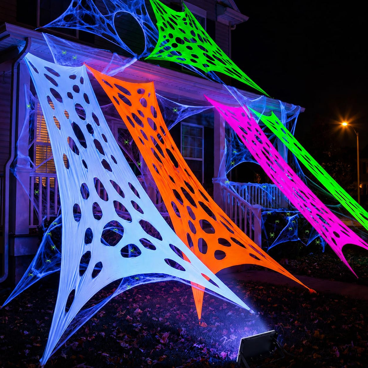 PURPLE STAR 1N glow in the dark spider web decoration multi-colour setup
