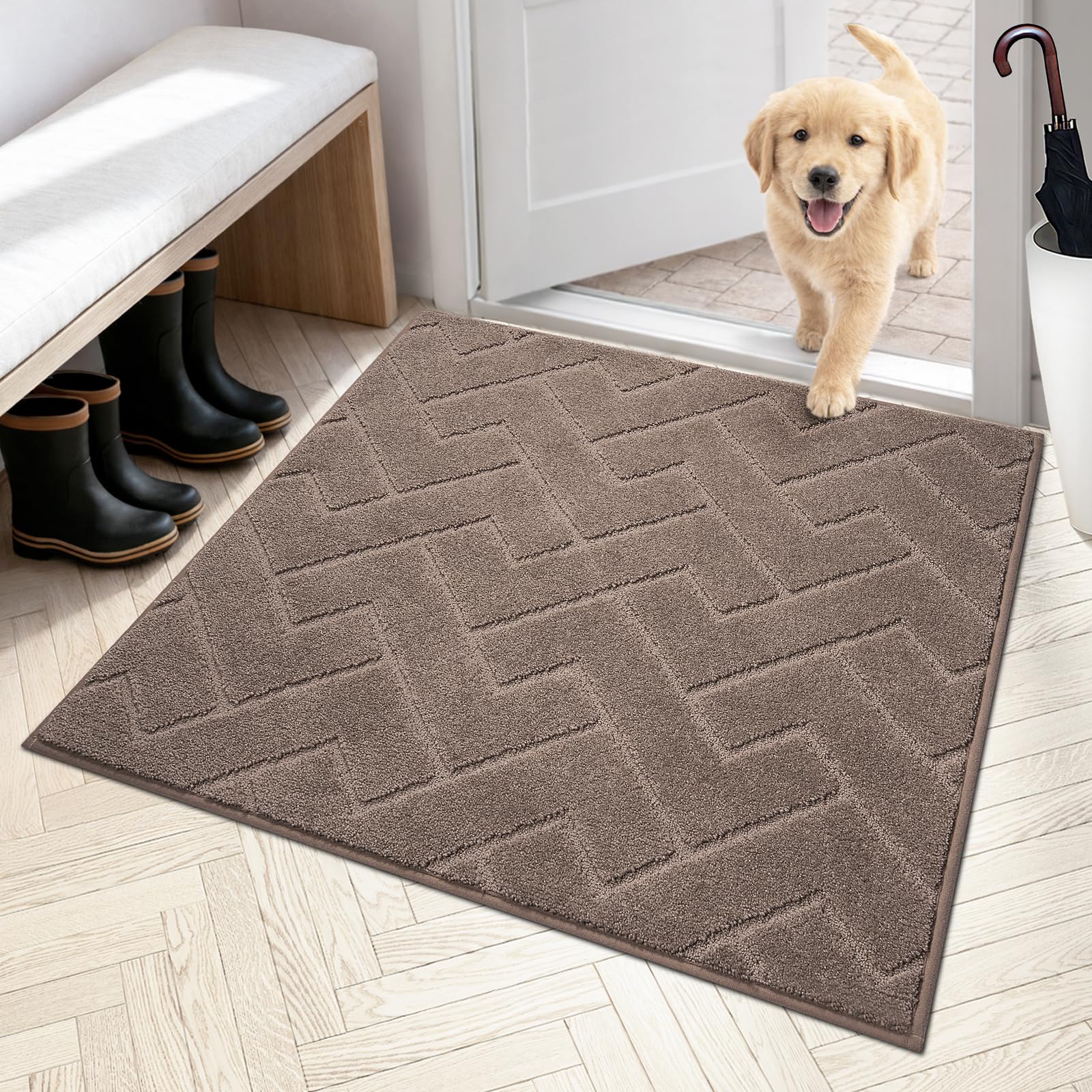PURRUGS Dirt Trapping Door Mat front view 36 x 36 inches in grayish brown