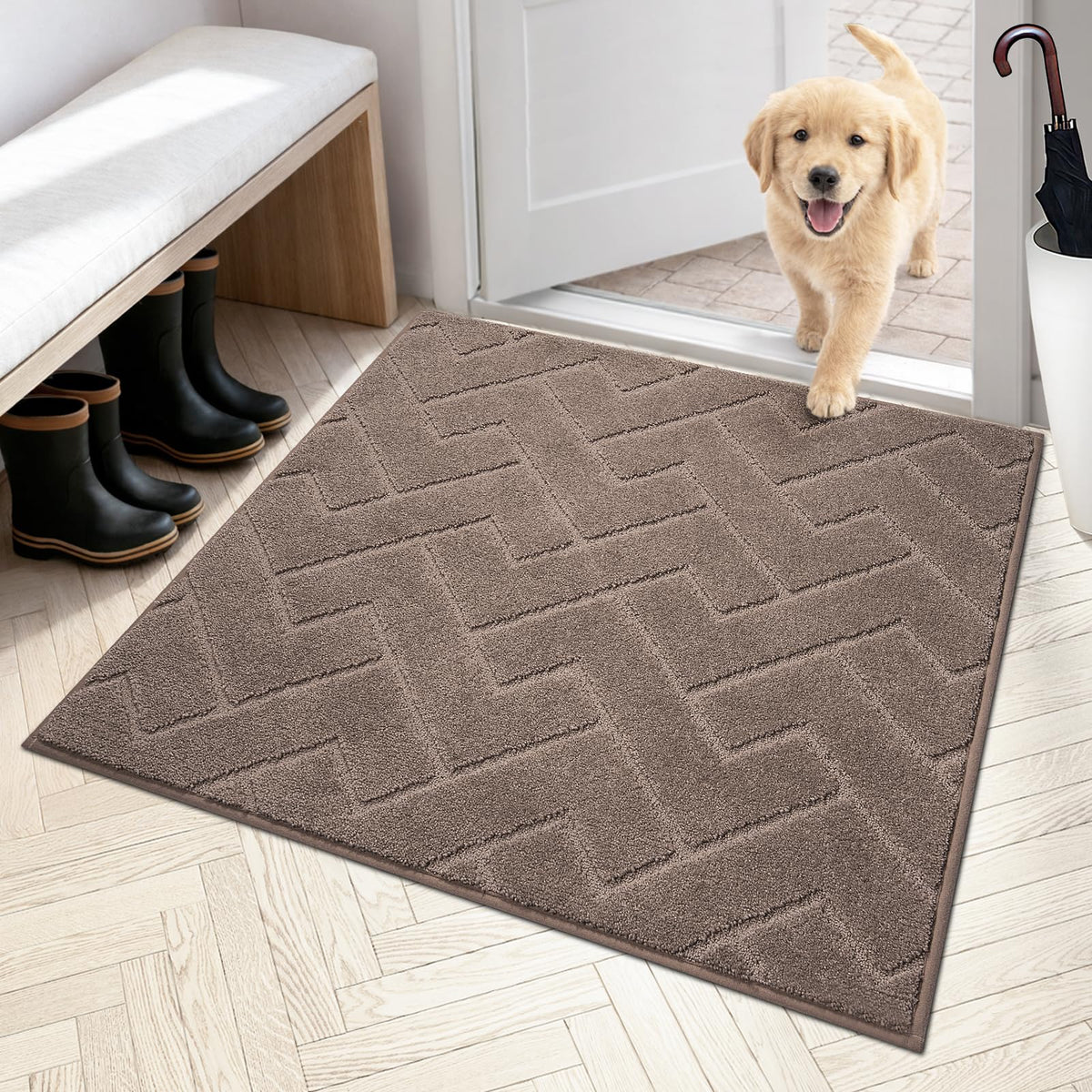 PURRUGS Dirt Trapping Door Mat front view 36 x 36 inches in grayish brown