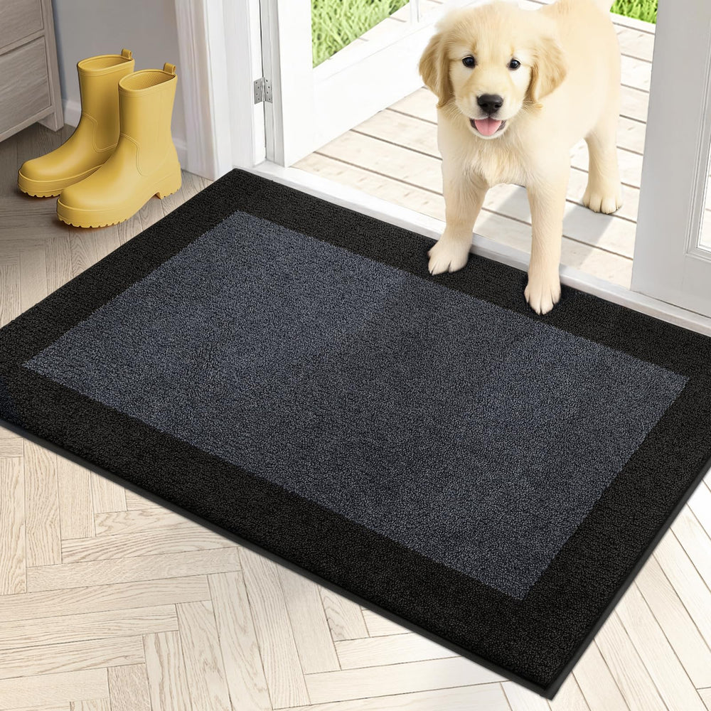 PURRUGS Dirt Trapping Indoor Door Mat, 24" x 36", Bluish Grey & Charcoal front view