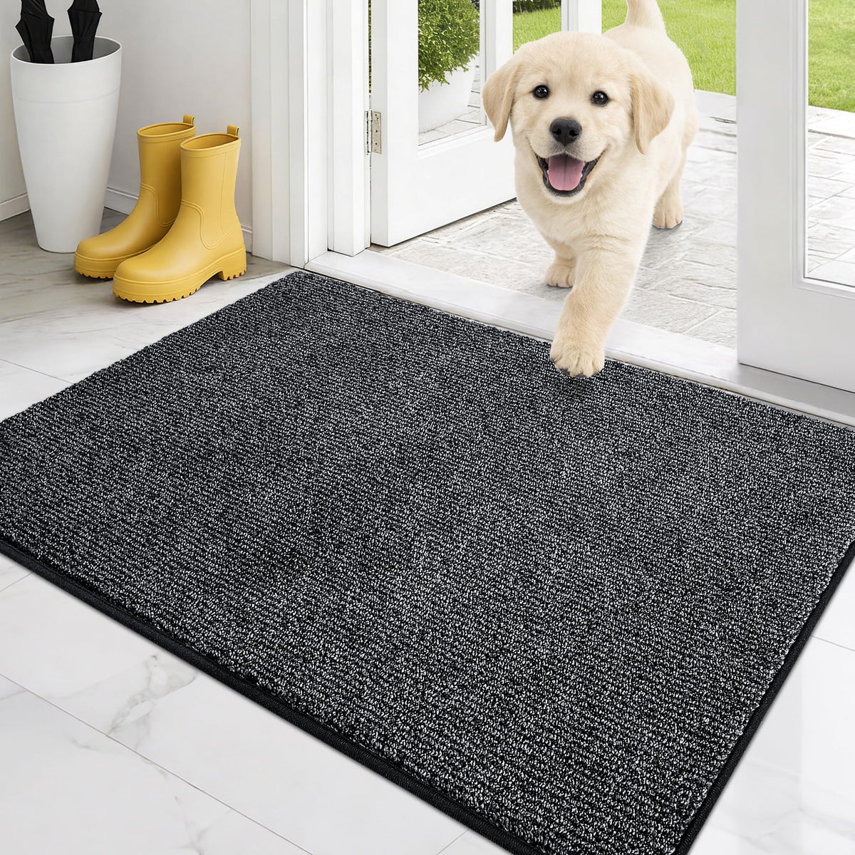 PURRUGS Dirt Trapping Indoor Door Mat front view in Heathered Charcoal