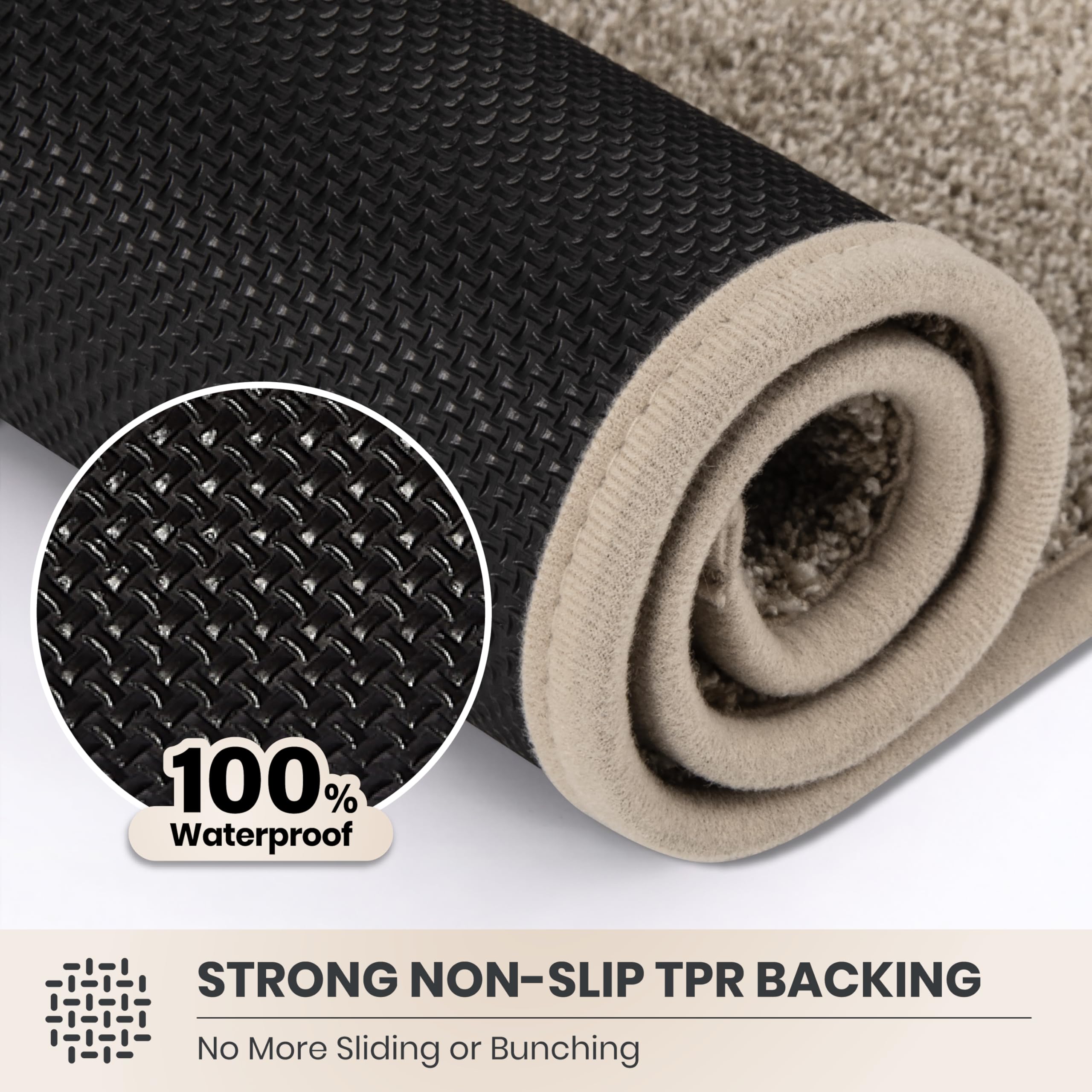 PURRUGS Dirt Trapping Indoor Door Mat, Taupe, in front of a door