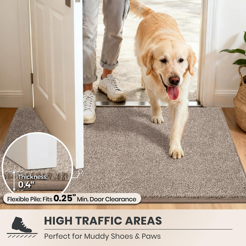 PURRUGS Dirt Trapping Indoor Door Mat, Taupe, showing non-slip backing