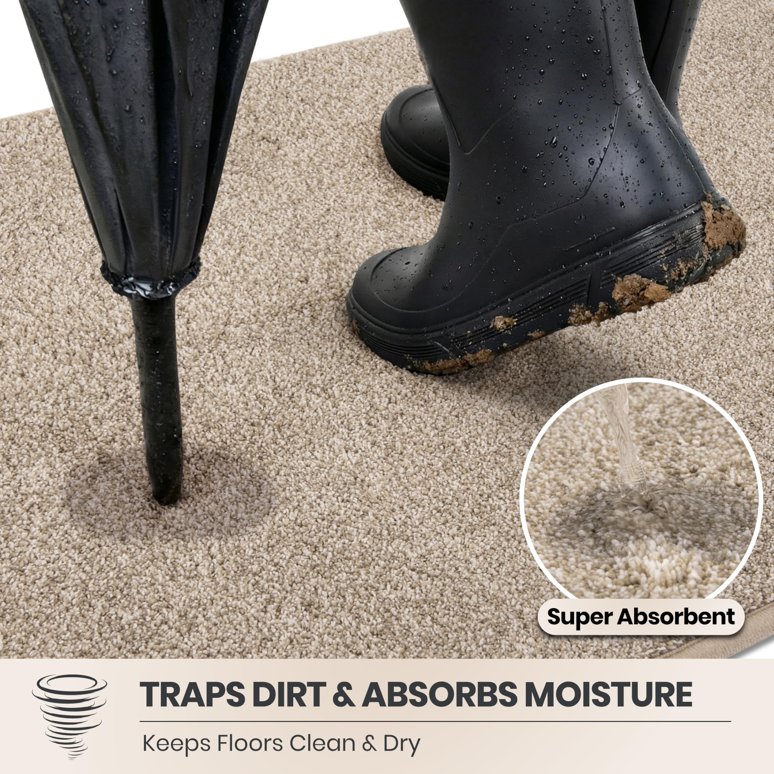 PURRUGS Dirt Trapping Indoor Door Mat, Taupe, side view