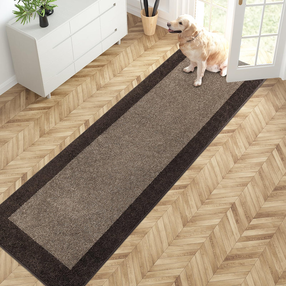 PURRUGS Hallway Runner Rug front view in grayish brown and coffee