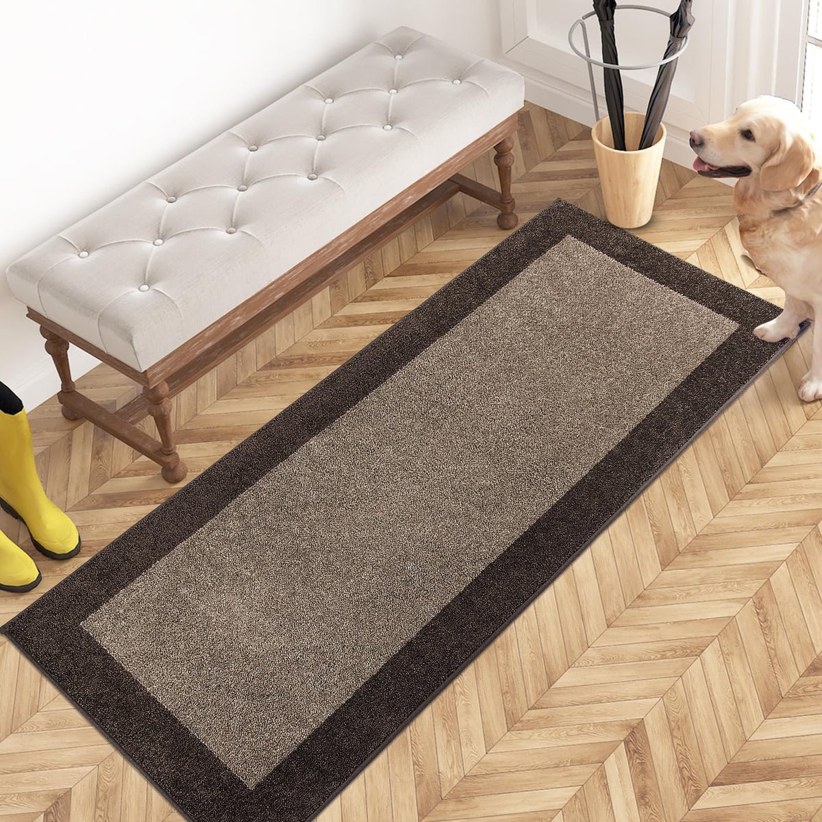 PURRUGS Hallway Runner Rug front view in grayish brown and coffee