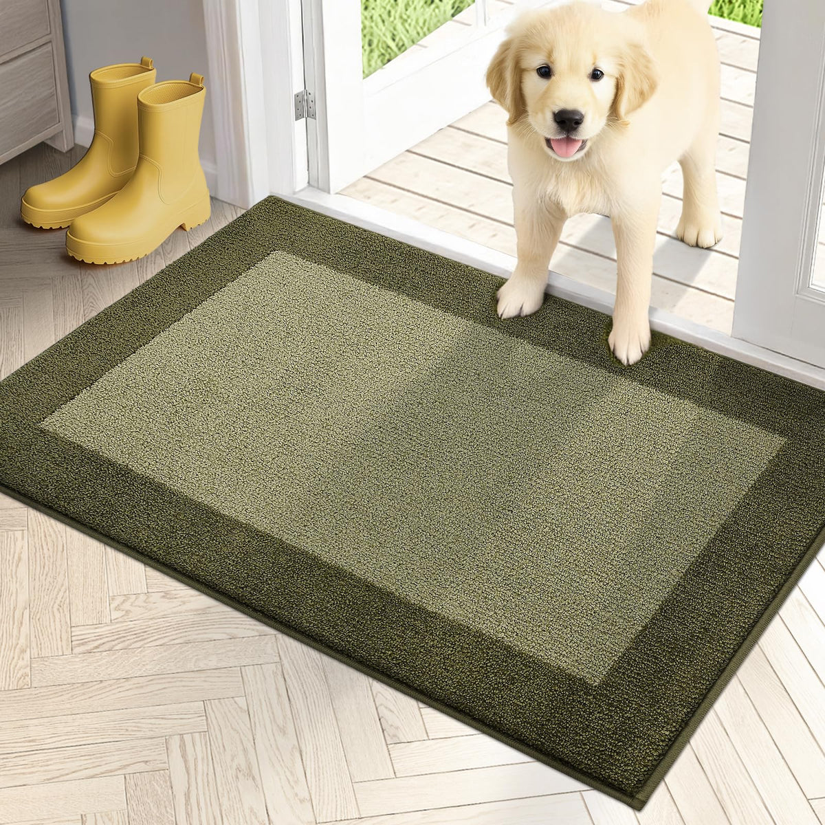 PURRUGS Indoor Doormat 24" x 36" Budding Green front view